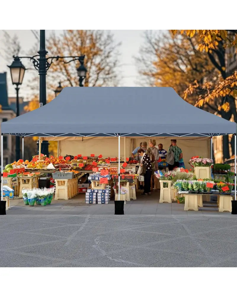 10 X 20 FT Pop up Canopy Tent Foldable Portable Outdoor Gazebo with Carry Bag-Gray - Gray - Canopies