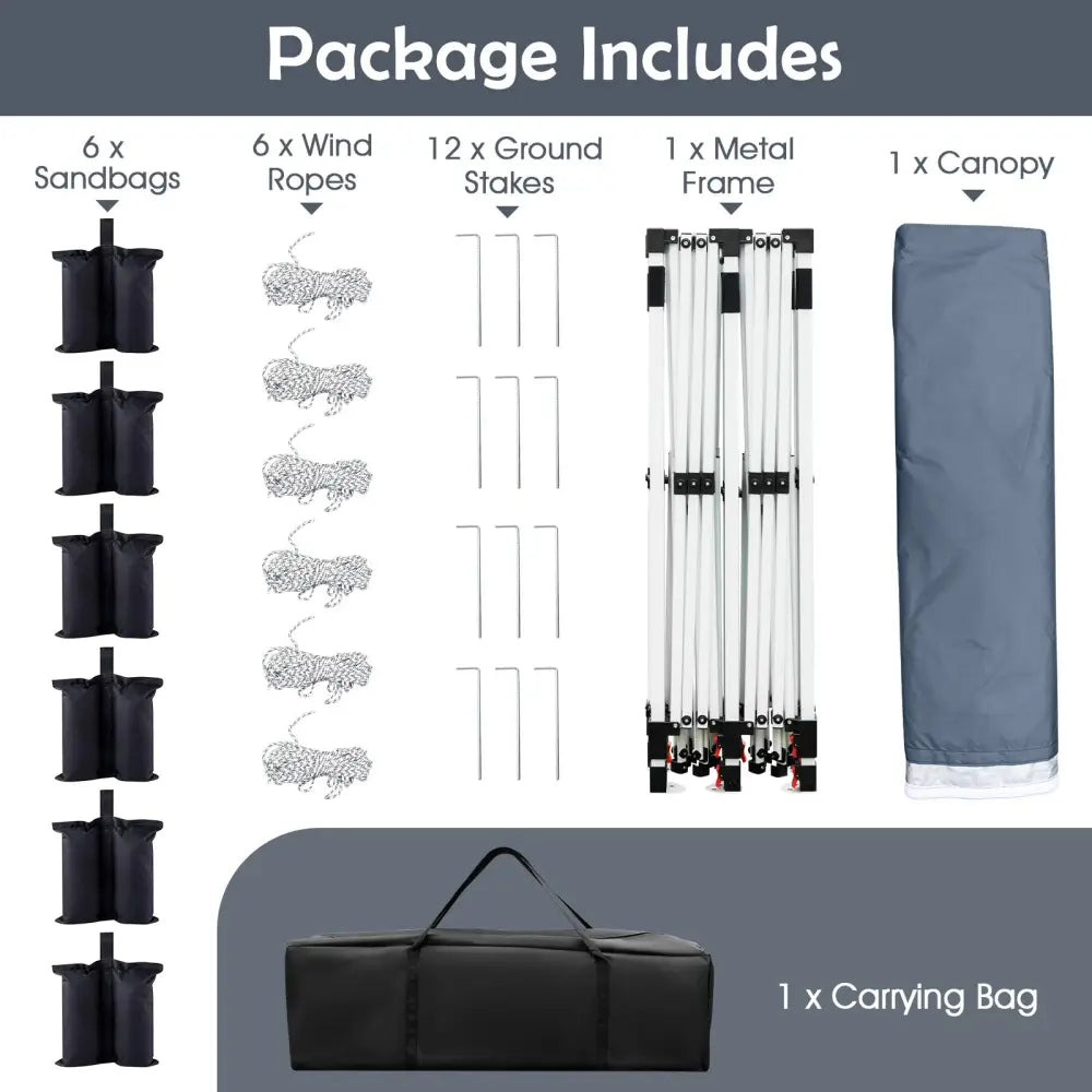 10 X 20 FT Pop up Canopy Tent Foldable Portable Outdoor Gazebo with Carry Bag-Gray - Gray - Canopies