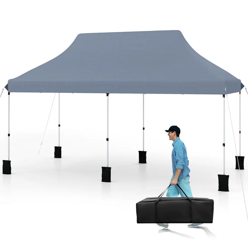 10 X 20 FT Pop up Canopy Tent Foldable Portable Outdoor Gazebo with Carry Bag-Gray - Gray - Canopies