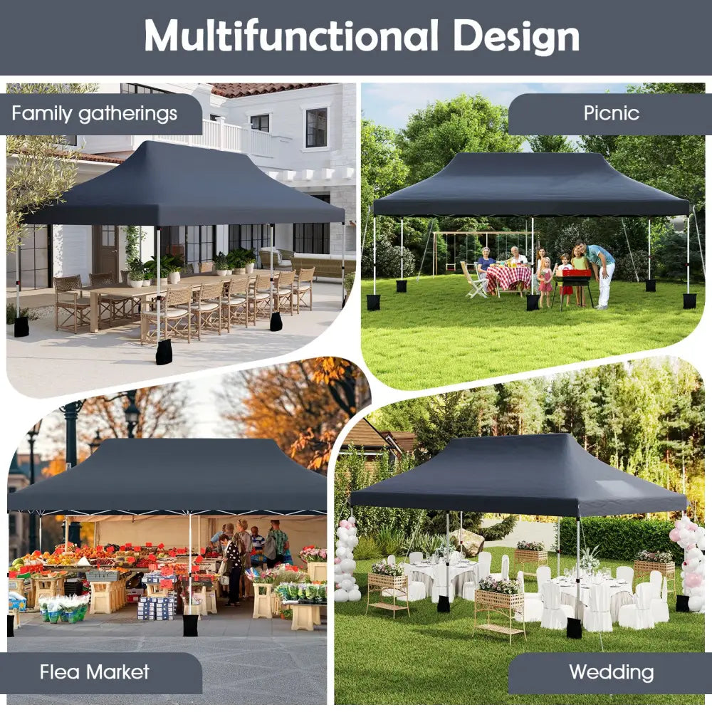 10 X 20 FT Pop up Canopy Tent Foldable Portable Outdoor Gazebo with Carry Bag-Black - Black - Canopies
