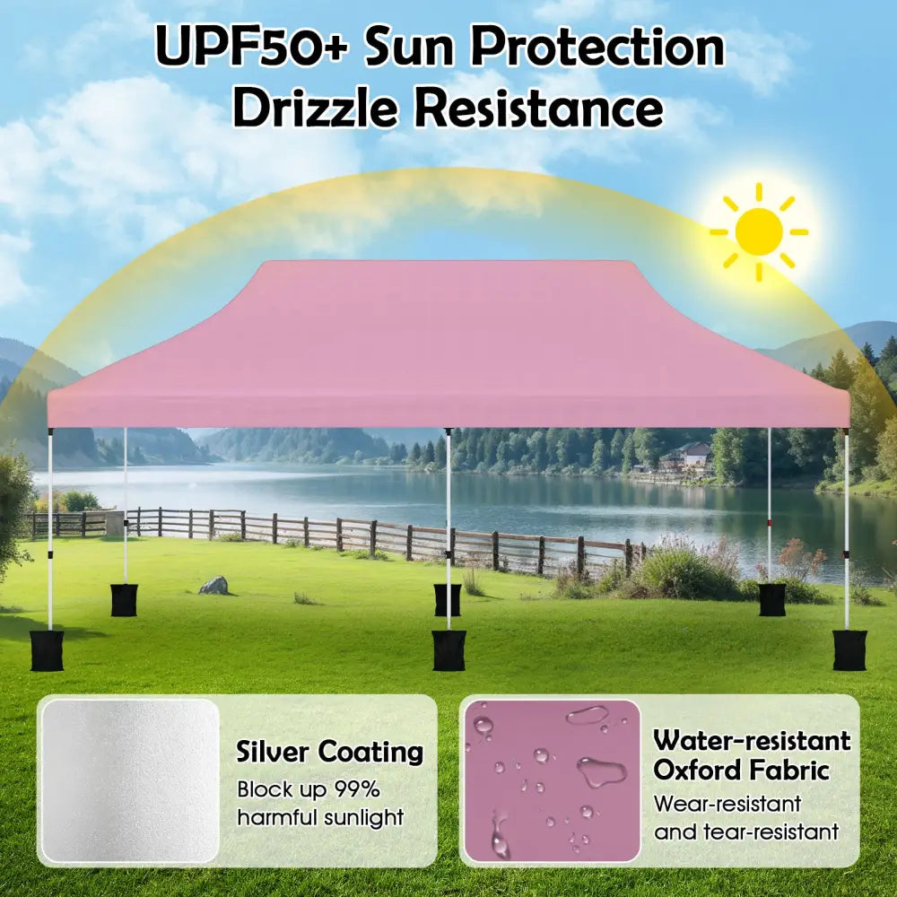 10 X 20 FT Pop up Canopy Tent Foldable Portable Outdoor Gazebo with Carry Bag-Pink - Pink - Canopies