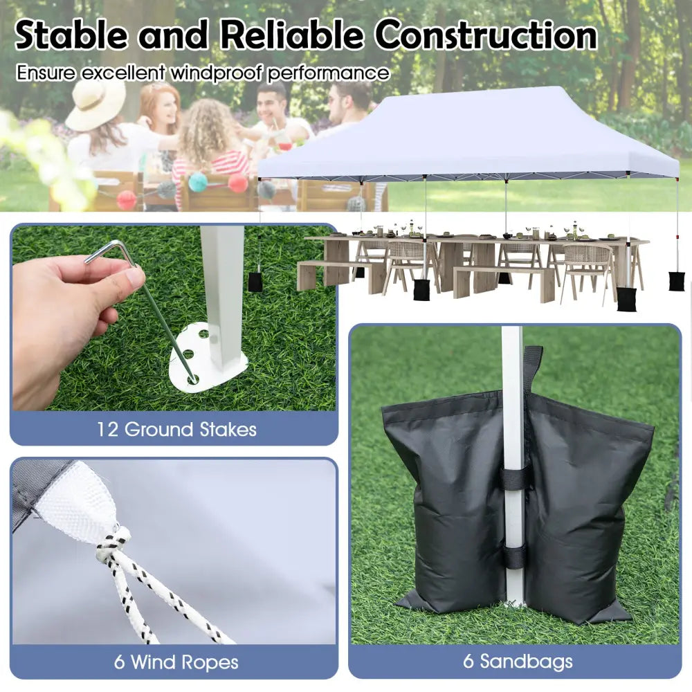 10 X 20 FT Pop up Canopy Tent Foldable Portable Outdoor Gazebo with Carry Bag-White - White - Canopies