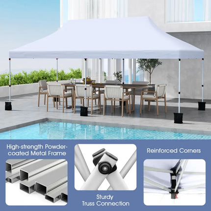 10 X 20 FT Pop up Canopy Tent Foldable Portable Outdoor Gazebo with Carry Bag-White - White - Canopies