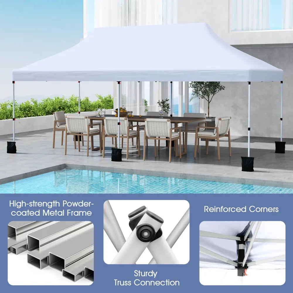 10 X 20 FT Pop up Canopy Tent Foldable Portable Outdoor Gazebo with Carry Bag-White - White - Canopies