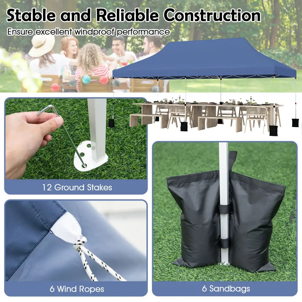 10 X 20 FT Pop up Canopy Tent Foldable Portable Outdoor Gazebo with Carry Bag-Blue - Blue - Canopies