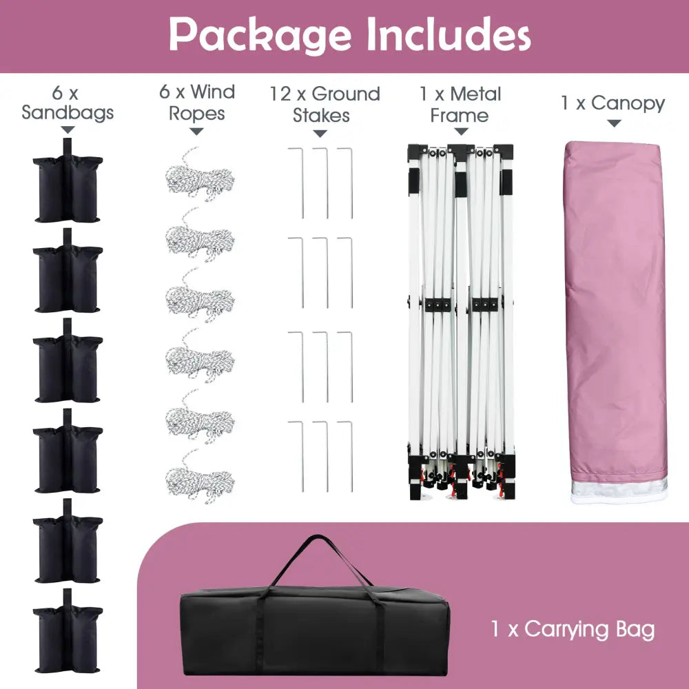 10 X 20 FT Pop up Canopy Tent Foldable Portable Outdoor Gazebo with Carry Bag-Pink - Pink - Canopies