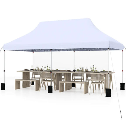 10 X 20 FT Pop up Canopy Tent Foldable Portable Outdoor Gazebo with Carry Bag-White - White - Canopies