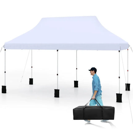 10 X 20 FT Pop up Canopy Tent Foldable Portable Outdoor Gazebo with Carry Bag-White - White - Canopies