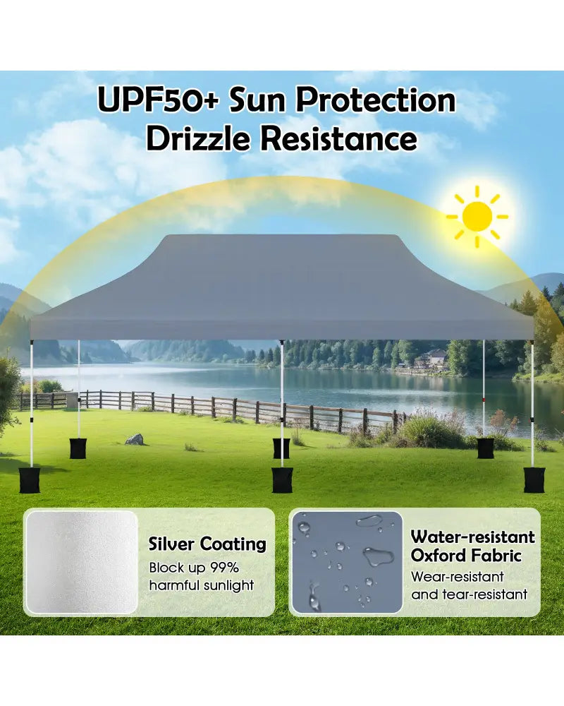 10 X 20 FT Pop up Canopy Tent Foldable Portable Outdoor Gazebo with Carry Bag-Gray - Gray - Canopies