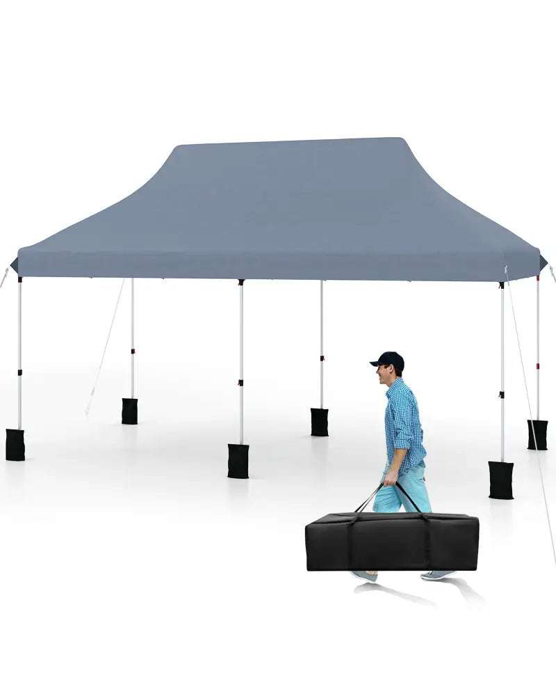 10 X 20 FT Pop up Canopy Tent Foldable Portable Outdoor Gazebo with Carry Bag-Gray - Gray - Canopies