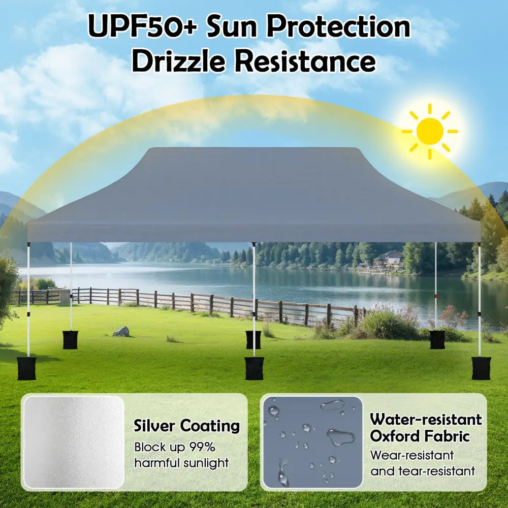 10 X 20 FT Pop up Canopy Tent Foldable Portable Outdoor Gazebo with Carry Bag-Gray - Gray - Canopies