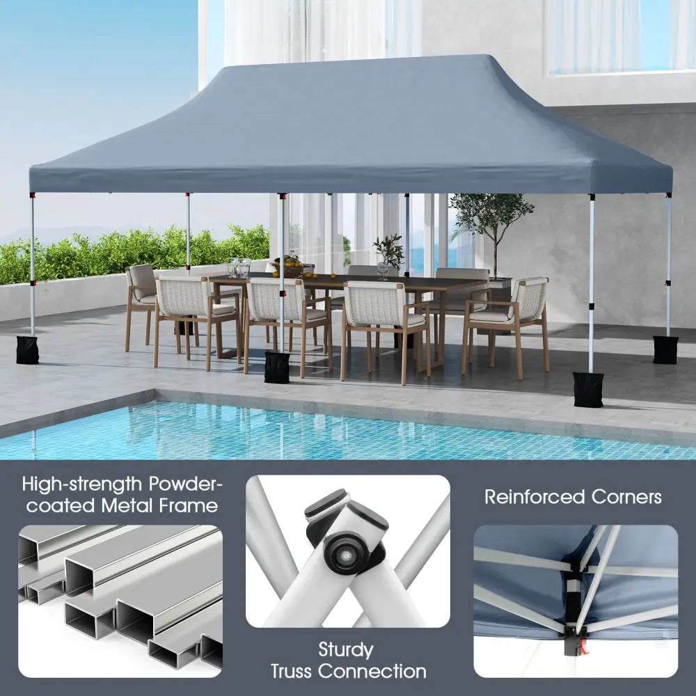 10 X 20 FT Pop up Canopy Tent Foldable Portable Outdoor Gazebo with Carry Bag-Gray - Gray - Canopies