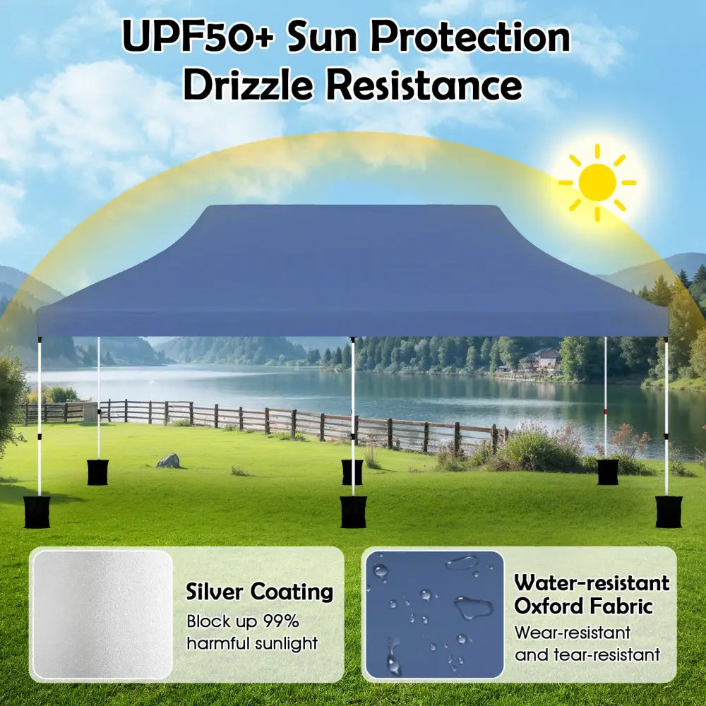 10 X 20 FT Pop up Canopy Tent Foldable Portable Outdoor Gazebo with Carry Bag-Blue - Blue - Canopies