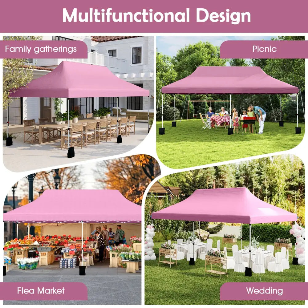10 X 20 FT Pop up Canopy Tent Foldable Portable Outdoor Gazebo with Carry Bag-Pink - Pink - Canopies