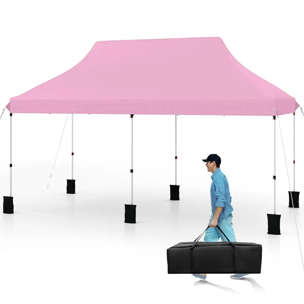 10 X 20 FT Pop up Canopy Tent Foldable Portable Outdoor Gazebo with Carry Bag-Pink - Pink - Canopies