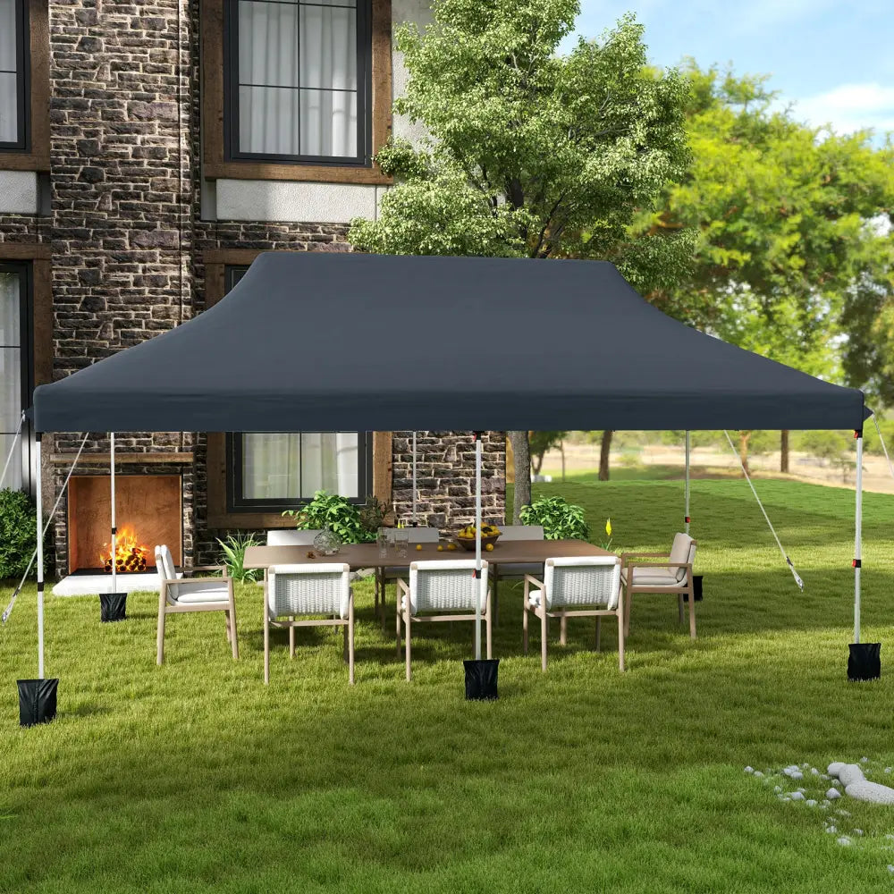 10 X 20 FT Pop up Canopy Tent Foldable Portable Outdoor Gazebo with Carry Bag-Black - Black - Canopies