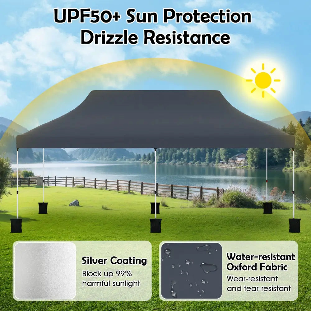10 X 20 FT Pop up Canopy Tent Foldable Portable Outdoor Gazebo with Carry Bag-Black - Black - Canopies