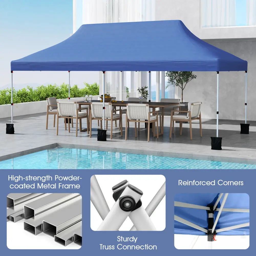 10 X 20 FT Pop up Canopy Tent Foldable Portable Outdoor Gazebo with Carry Bag-Blue - Blue - Canopies