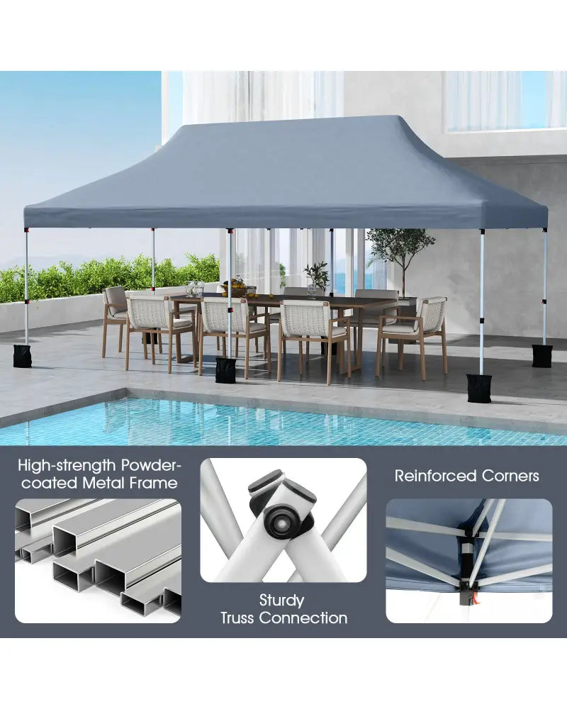 10 X 20 FT Pop up Canopy Tent Foldable Portable Outdoor Gazebo with Carry Bag-Gray - Gray - Canopies