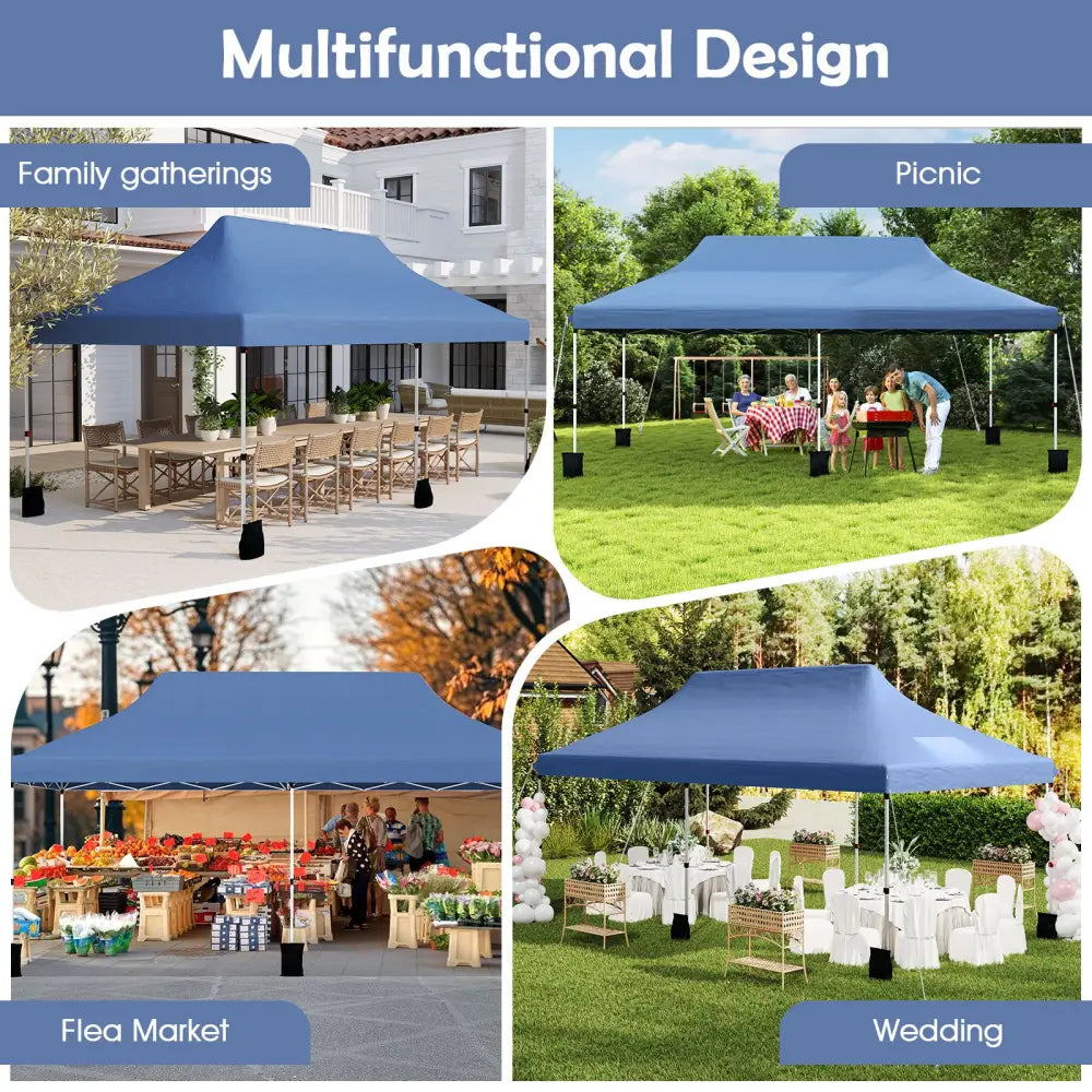 10 X 20 FT Pop up Canopy Tent Foldable Portable Outdoor Gazebo with Carry Bag-Blue - Blue - Canopies
