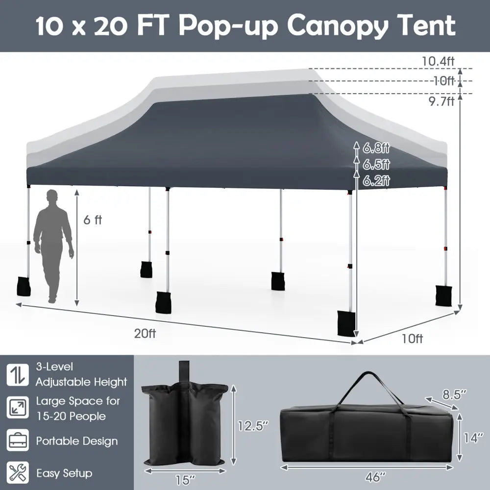 10 X 20 FT Pop up Canopy Tent Foldable Portable Outdoor Gazebo with Carry Bag-Black - Black - Canopies