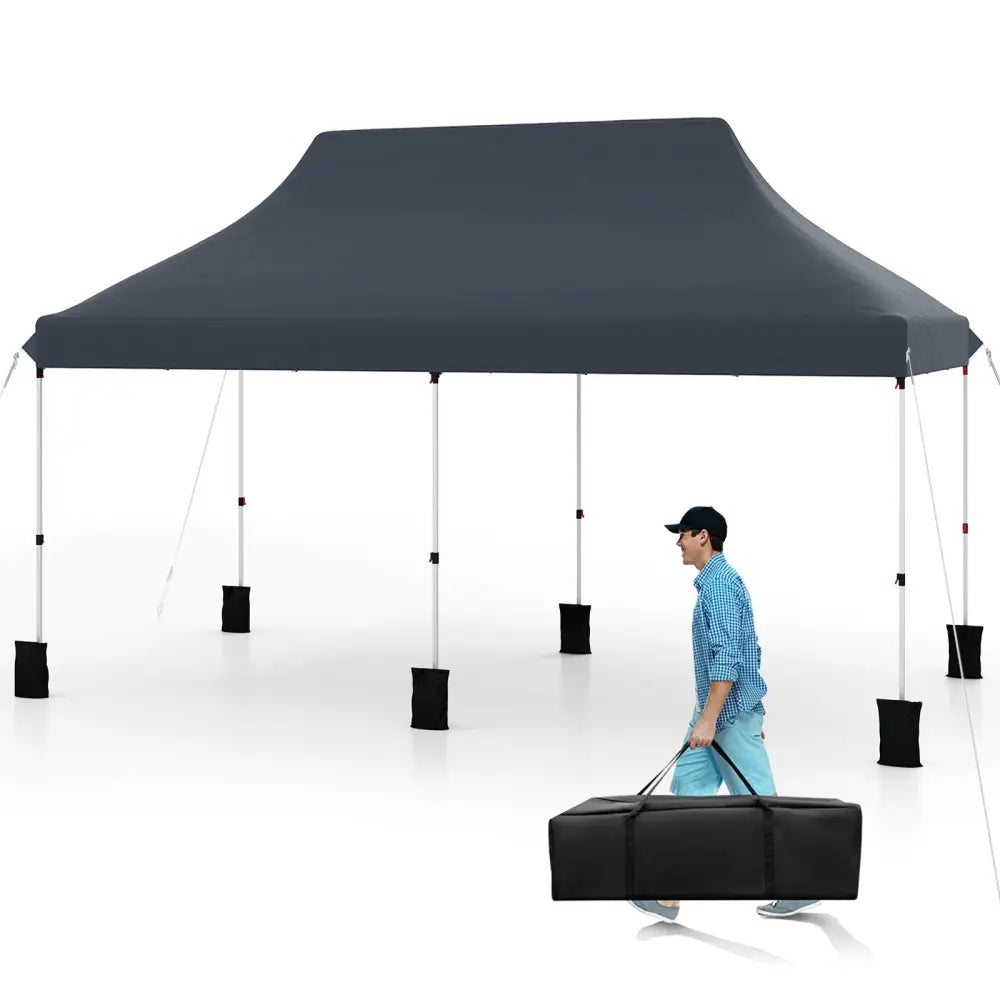 10 X 20 FT Pop up Canopy Tent Foldable Portable Outdoor Gazebo with Carry Bag-Black - Black - Canopies
