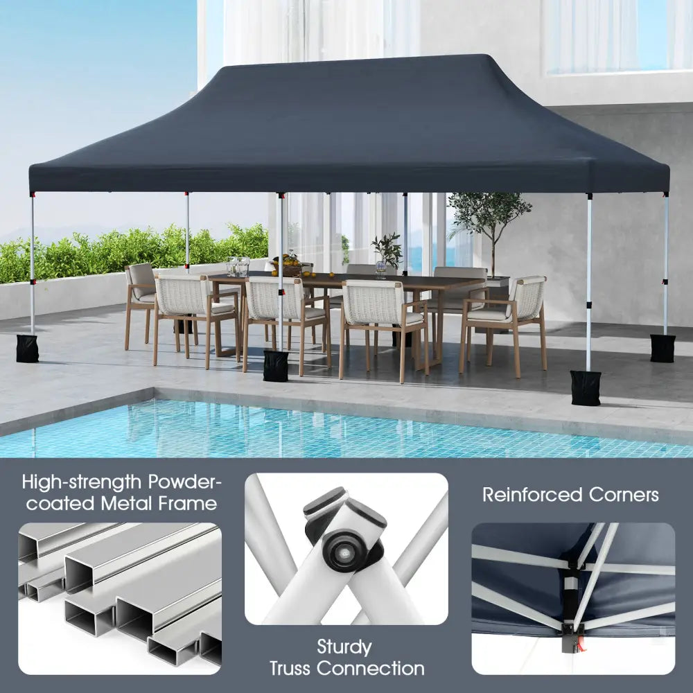 10 X 20 FT Pop up Canopy Tent Foldable Portable Outdoor Gazebo with Carry Bag-Black - Black - Canopies
