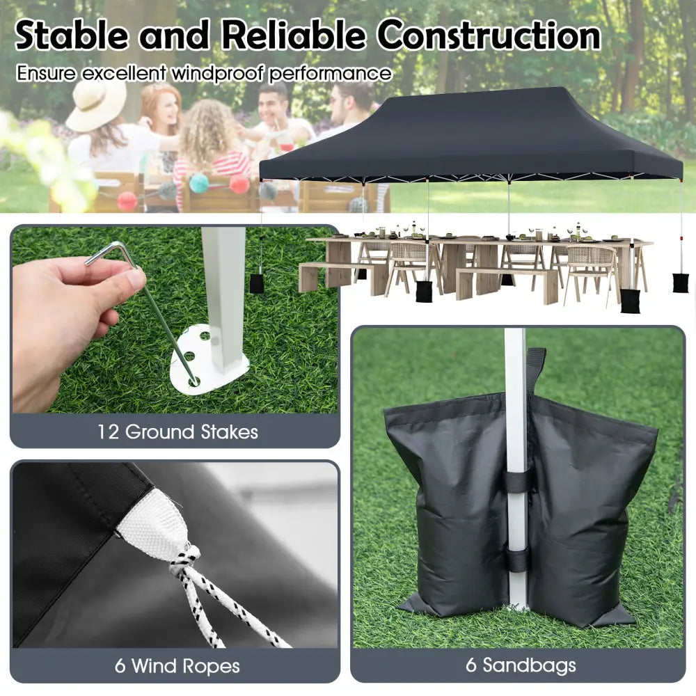 10 X 20 FT Pop up Canopy Tent Foldable Portable Outdoor Gazebo with Carry Bag-Black - Black - Canopies