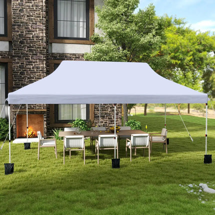 10 X 20 FT Pop up Canopy Tent Foldable Portable Outdoor Gazebo with Carry Bag-White - White - Canopies