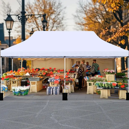 10 X 20 FT Pop up Canopy Tent Foldable Portable Outdoor Gazebo with Carry Bag-White - White - Canopies