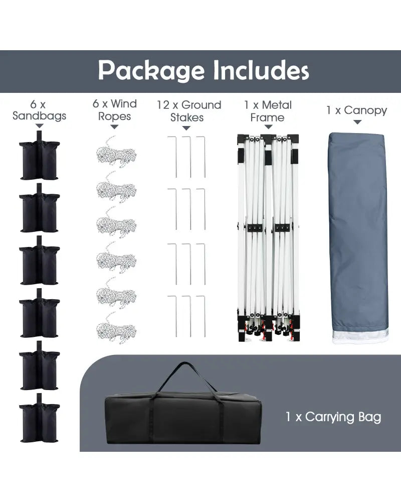 10 X 20 FT Pop up Canopy Tent Foldable Portable Outdoor Gazebo with Carry Bag-Gray - Gray - Canopies