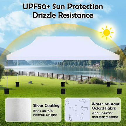 10 X 20 FT Pop up Canopy Tent Foldable Portable Outdoor Gazebo with Carry Bag-White - White - Canopies