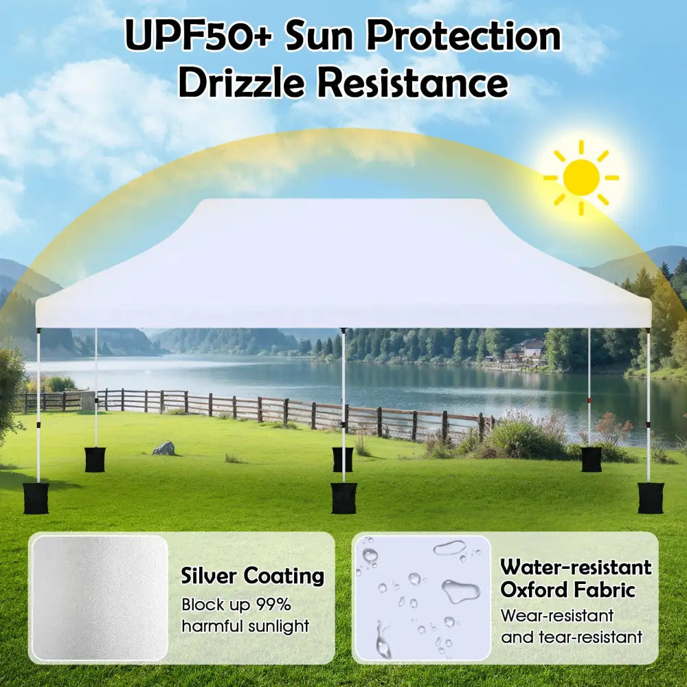 10 X 20 FT Pop up Canopy Tent Foldable Portable Outdoor Gazebo with Carry Bag-White - White - Canopies