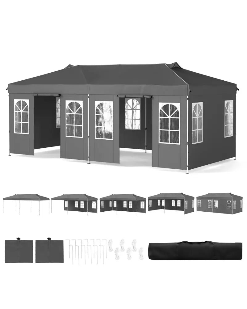 10 x 20 FT Pop Up Canopy Tent with 6 Sidewalls and Adjustable Height-Gray - Gray - Canopies