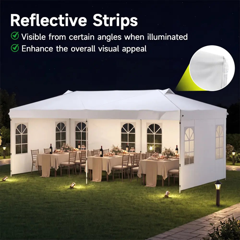 10 x 20 FT Pop Up Canopy Tent with 6 Sidewalls and Adjustable Height-White - White - Canopies