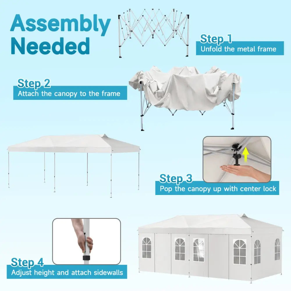 10 x 20 FT Pop Up Canopy Tent with 6 Sidewalls and Adjustable Height-White - White - Canopies