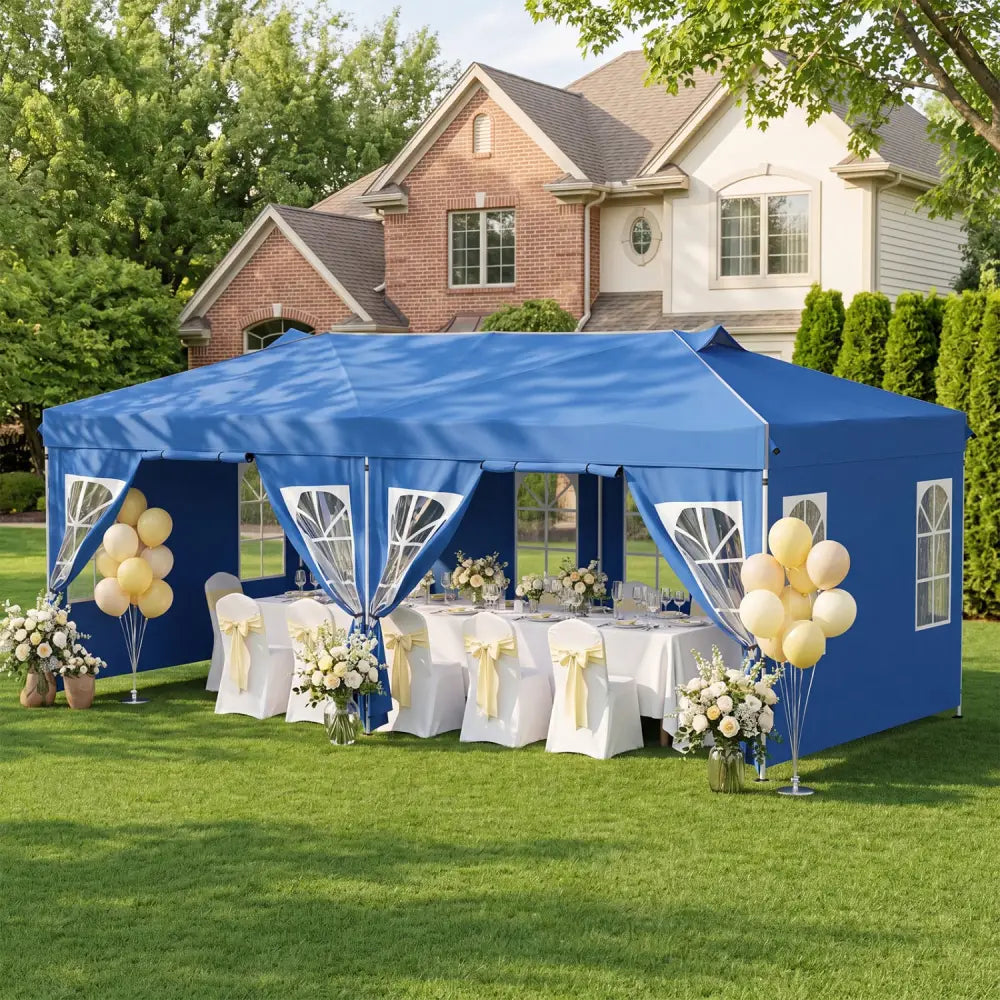 10 x 20 FT Pop Up Canopy Tent with 6 Sidewalls and Adjustable Height-Blue - Blue - Canopies