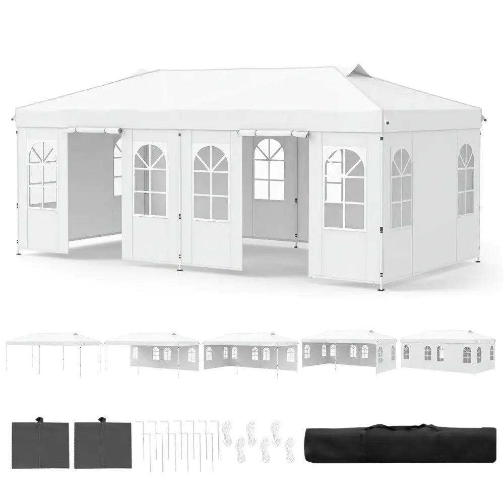 10 x 20 FT Pop Up Canopy Tent with 6 Sidewalls and Adjustable Height-White - White - Canopies