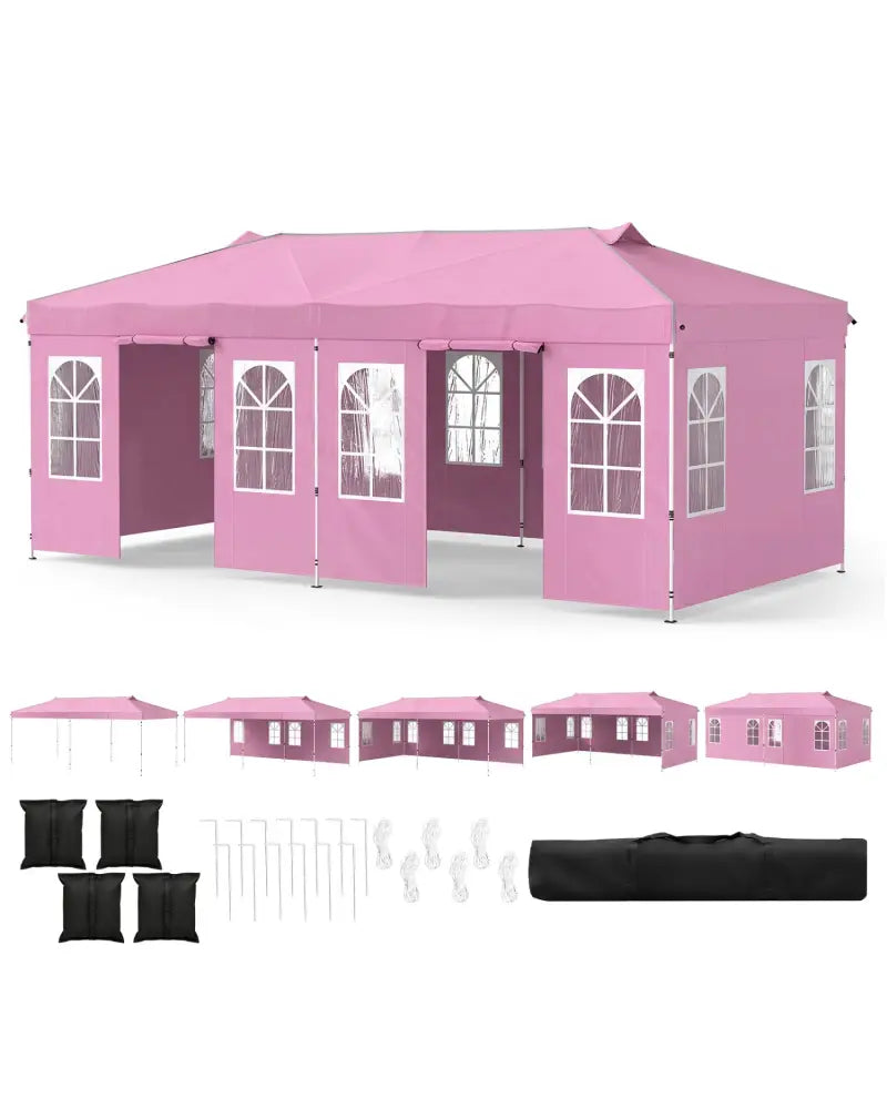 10 x 20 FT Pop Up Canopy Tent with 6 Sidewalls and Adjustable Height-Pink - Pink - Canopies