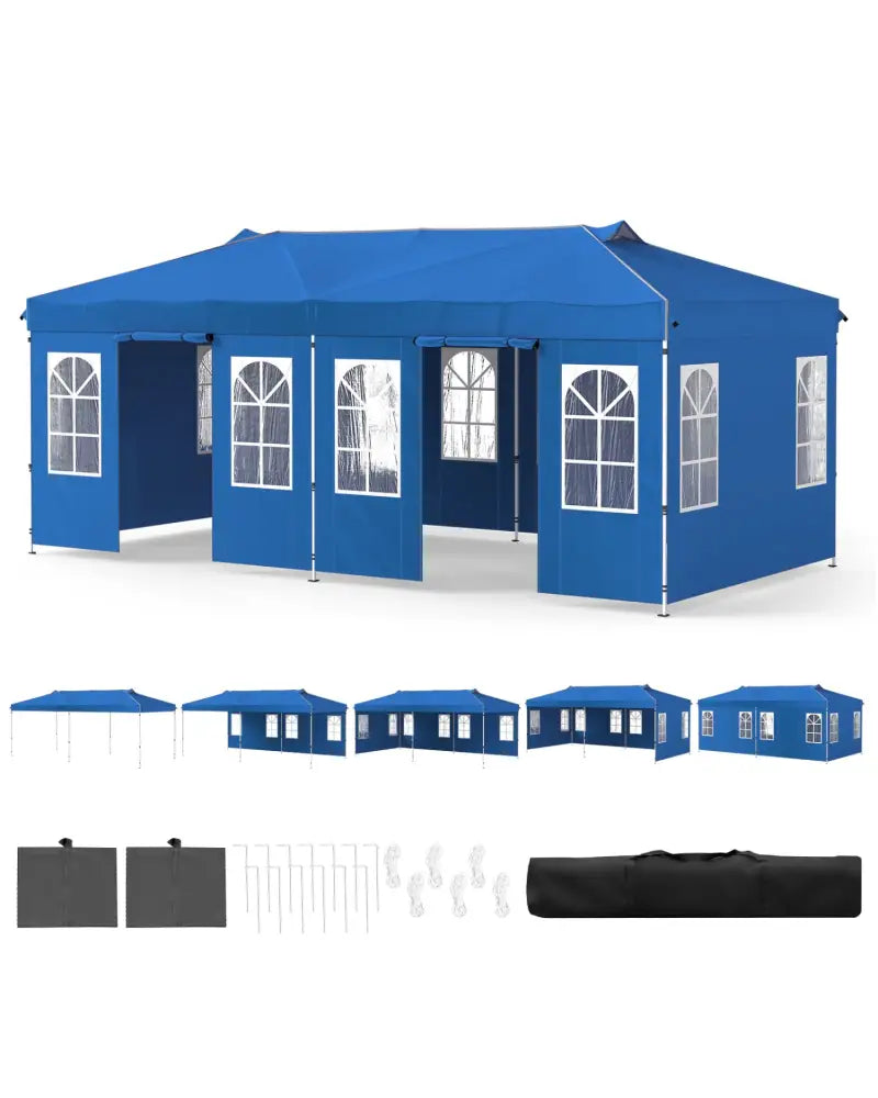 10 x 20 FT Pop Up Canopy Tent with 6 Sidewalls and Adjustable Height-Blue - Blue - Canopies