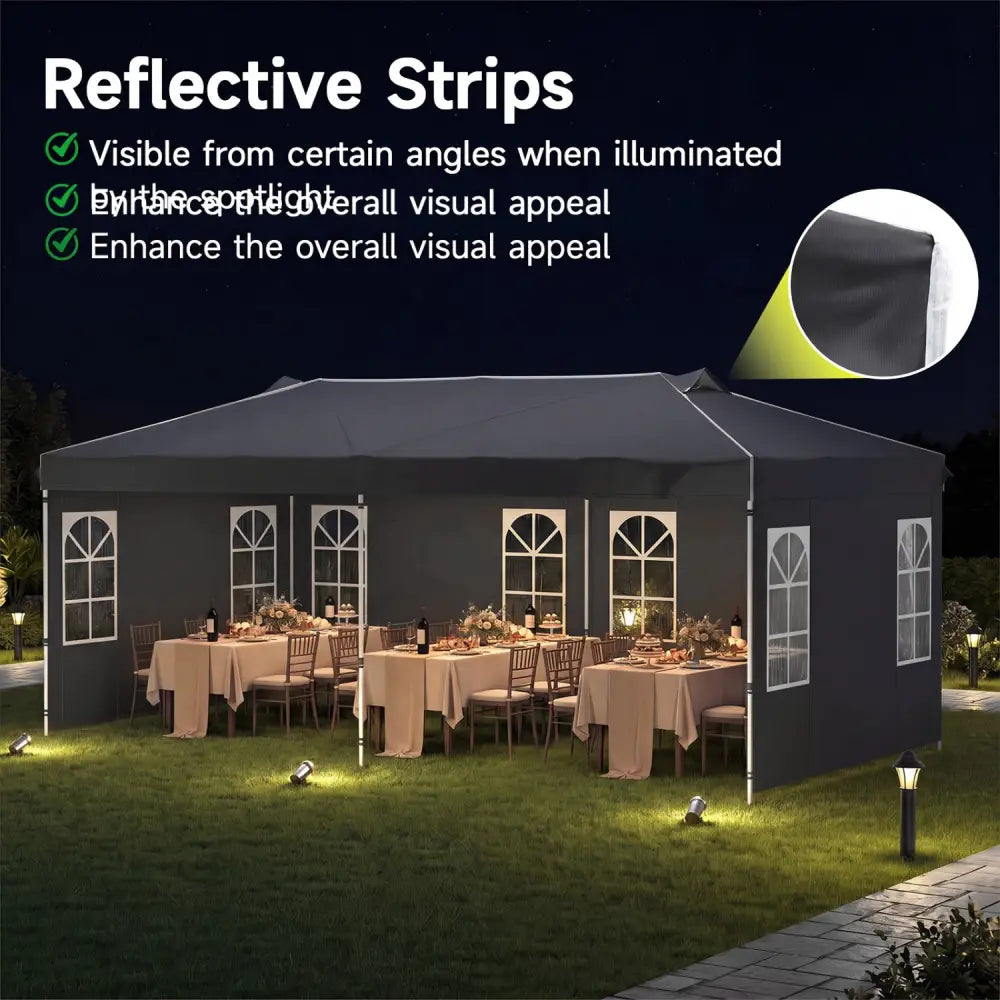10 x 20 FT Pop Up Canopy Tent with 6 Sidewalls and Adjustable Height-Black - Black - Canopies