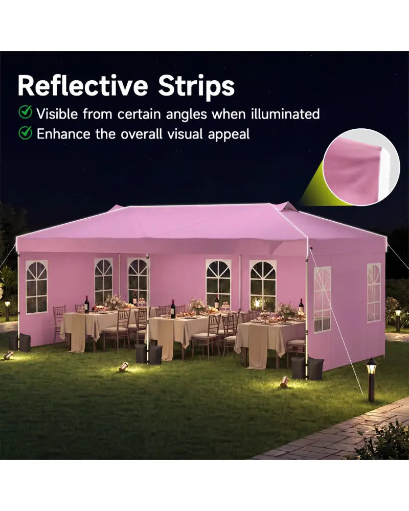 10 x 20 FT Pop Up Canopy Tent with 6 Sidewalls and Adjustable Height-Pink - Pink - Canopies