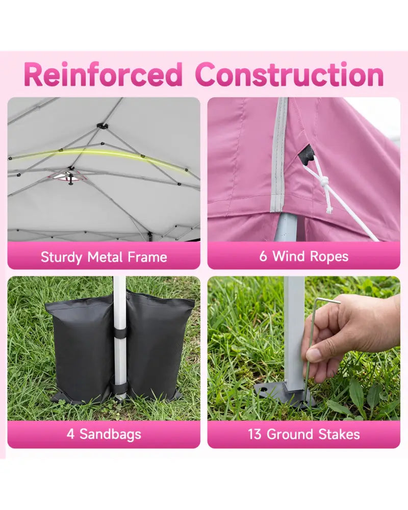 10 x 20 FT Pop Up Canopy Tent with 6 Sidewalls and Adjustable Height-Pink - Pink - Canopies