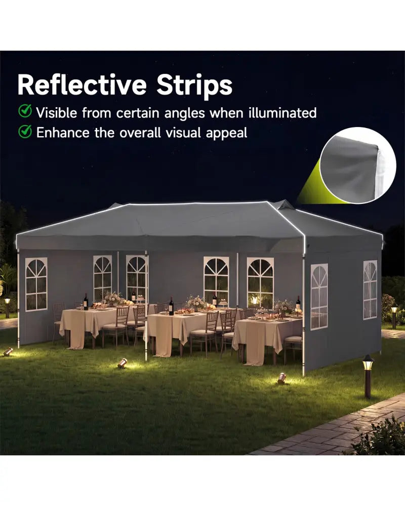 10 x 20 FT Pop Up Canopy Tent with 6 Sidewalls and Adjustable Height-Gray - Gray - Canopies