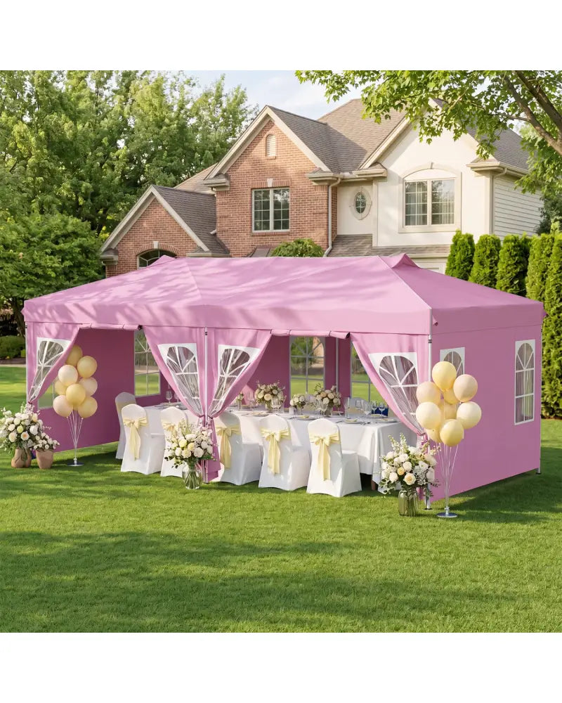 10 x 20 FT Pop Up Canopy Tent with 6 Sidewalls and Adjustable Height-Pink - Pink - Canopies