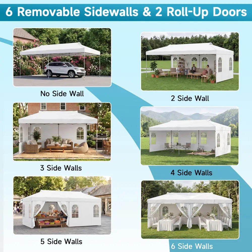 10 x 20 FT Pop Up Canopy Tent with 6 Sidewalls and Adjustable Height-White - White - Canopies