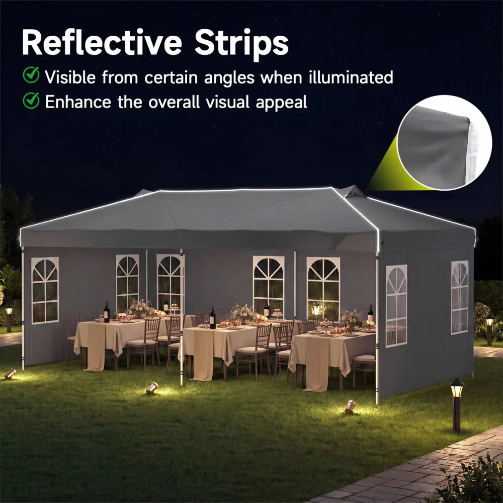 10 x 20 FT Pop Up Canopy Tent with 6 Sidewalls and Adjustable Height-Gray - Gray - Canopies