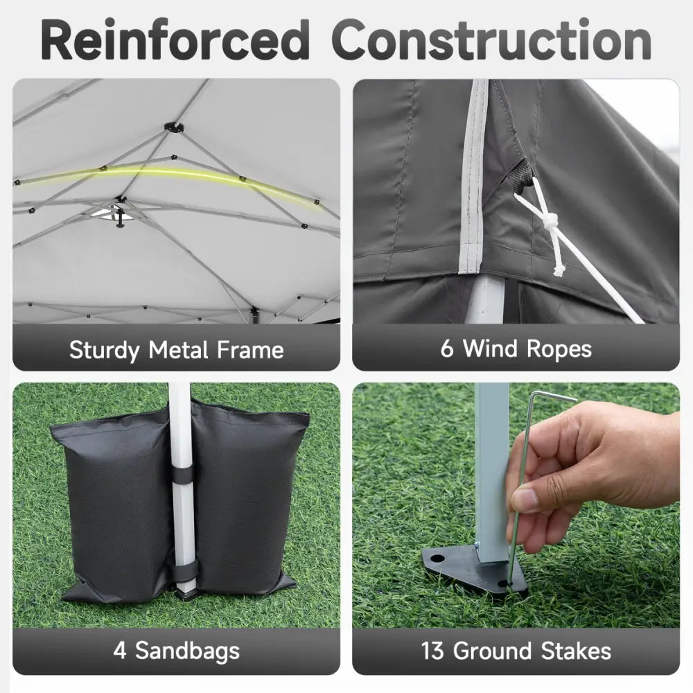 10 x 20 FT Pop Up Canopy Tent with 6 Sidewalls and Adjustable Height-Gray - Gray - Canopies