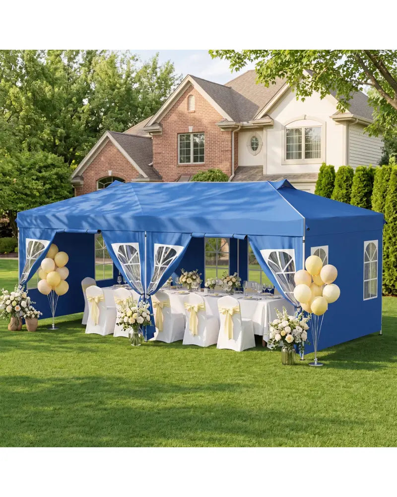 10 x 20 FT Pop Up Canopy Tent with 6 Sidewalls and Adjustable Height-Blue - Blue - Canopies