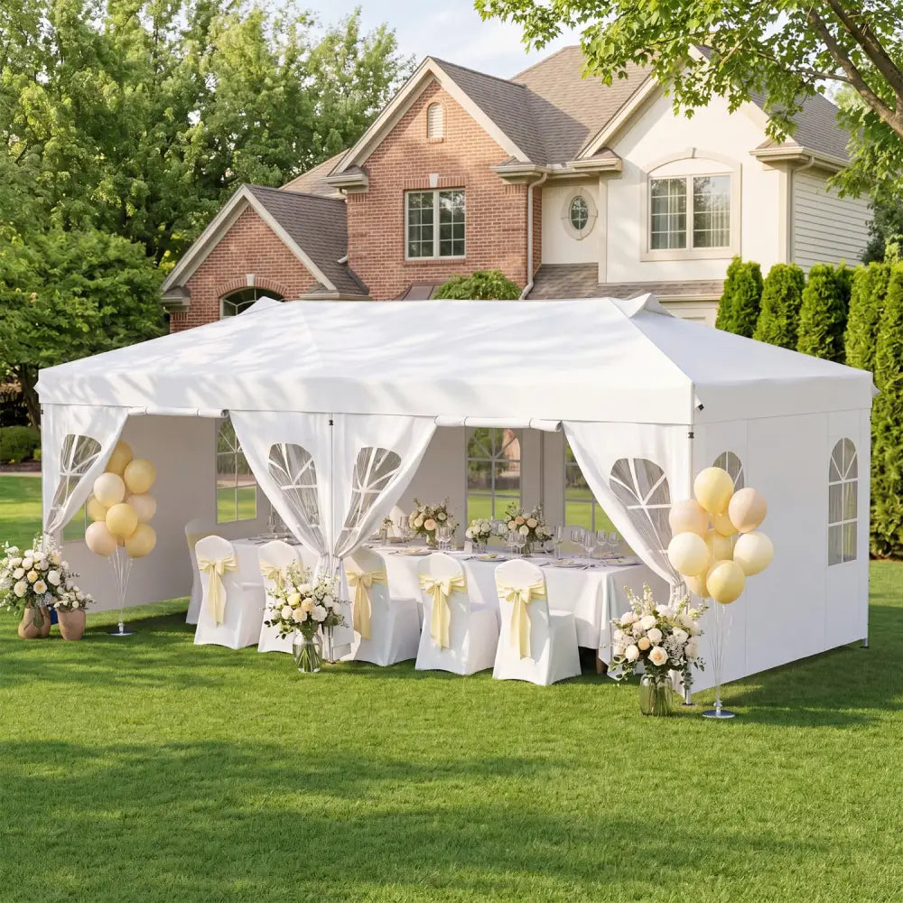 10 x 20 FT Pop Up Canopy Tent with 6 Sidewalls and Adjustable Height-White - White - Canopies